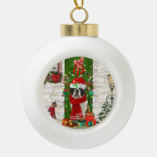 Saint Bernard Dog Christmas   Ceramic Ball Christmas Ornament