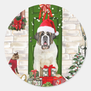 Saint Bernard Dog Christmas  Classic Round Sticker