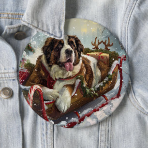 Saint Bernard Dog Christmas Festive 6 Cm Round Badge