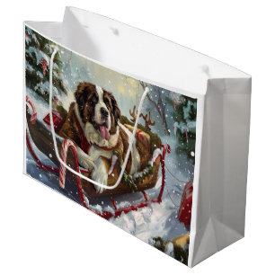 Saint Bernard Dog Christmas Festive  Large Gift Bag
