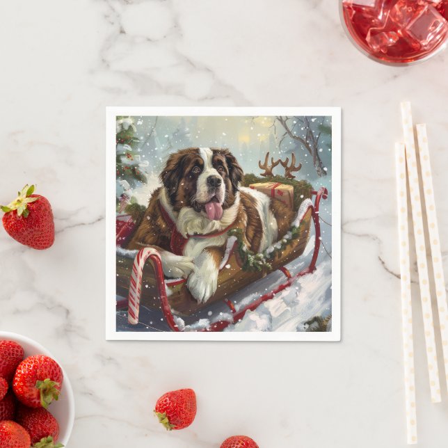 Saint Bernard Dog Christmas Festive  Napkin (Insitu)