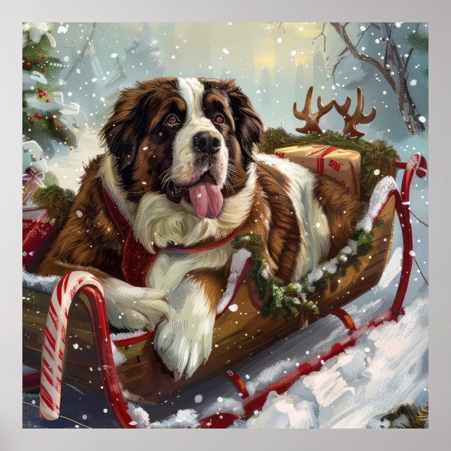 Saint Bernard Dog Christmas Festive  Poster (Front)