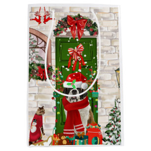 Saint Bernard Dog Christmas   Medium Gift Bag