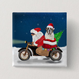 Saint Bernard Dog Christmas Santa Claus 15 Cm Square Badge