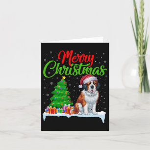 Saint Bernard Dog Christmas Tree Lights Funny Xmas Card