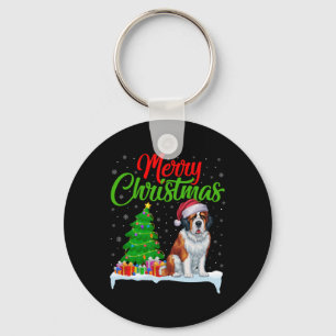 Saint Bernard Dog Christmas Tree Lights Funny Xmas Key Ring