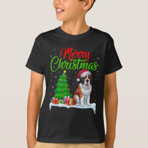 Saint Bernard Dog Christmas Tree Lights Funny Xmas T-Shirt