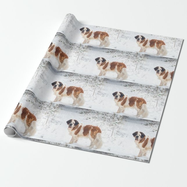 Saint Bernard dog Christmas wrap Wrapping Paper (Unrolled)