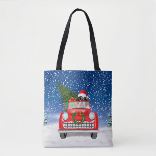 Saint Bernard Dog Driving Car In Snow Christmas Tote Bag