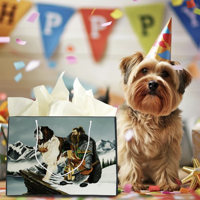 Saint Bernard Dog Dwarf Fantasy Large Gift Bag (Creator Uploaded)