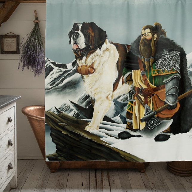 Saint Bernard Dog Dwarf Fantasy Shower Curtain (Creator Uploaded)