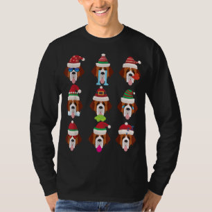 SAINT BERNARD Dog Faces Santa Costume Xmas T-Shirt