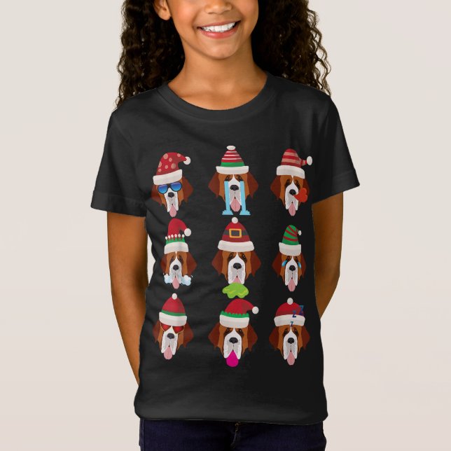 SAINT BERNARD Dog Faces Santa Costume Xmas T-Shirt (Front)