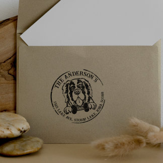 Saint Bernard Dog Family Return Address Rubber Stamp