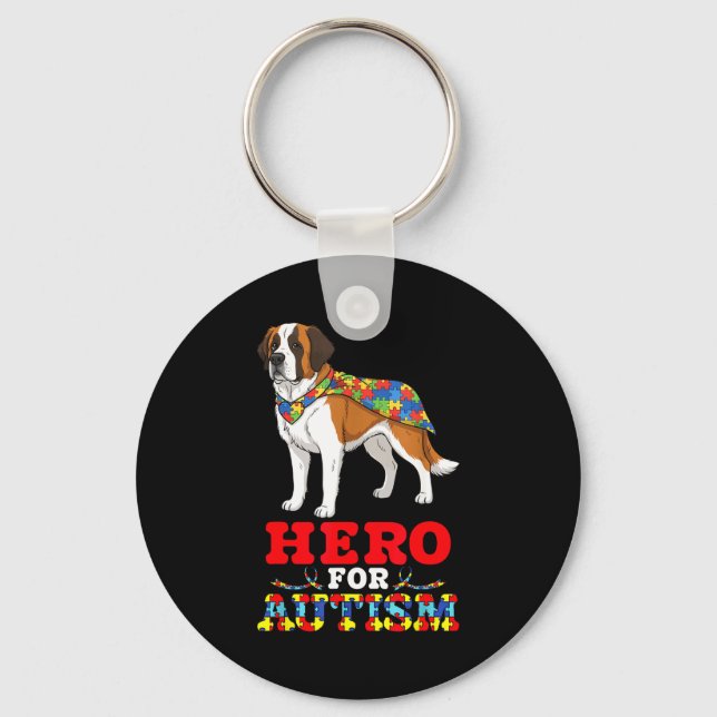 Saint Bernard Dog Hero For Autism Awareness Accept Key Ring (Front)