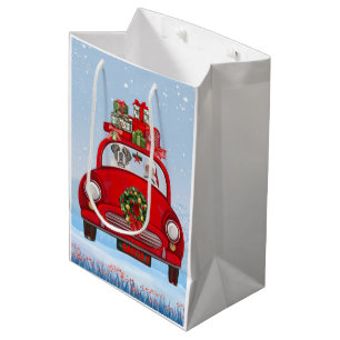 Saint Bernard Dog In Car With Santa Claus Medium Gift Bag