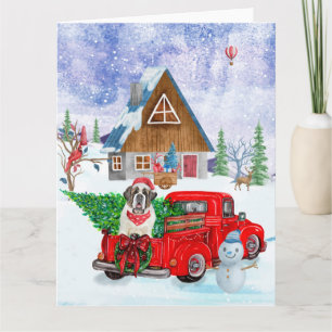 Saint Bernard Dog In Christmas Delivery Truck Snow Card
