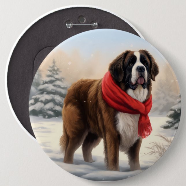 Saint Bernard Dog in Snow Christmas  6 Cm Round Badge (Front & Back)