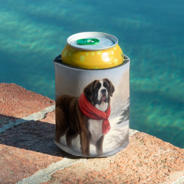 Saint Bernard Dog in Snow Christmas  Can Cooler (In Situ Pool)