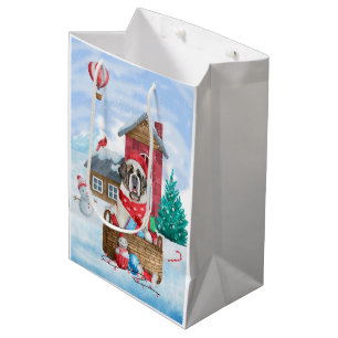 Saint Bernard Dog In snow Christmas Dog House Medium Gift Bag