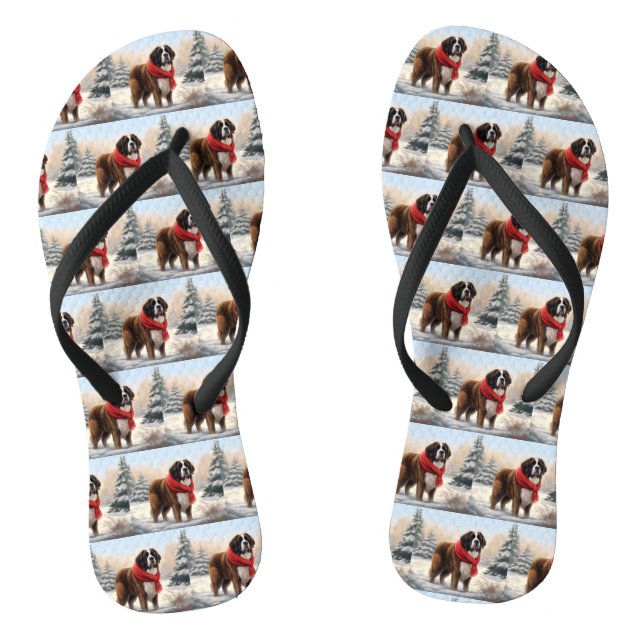 Saint Bernard Dog in Snow Christmas  Jandals (Footbed)