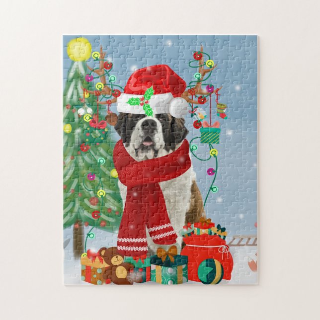 Saint Bernard  Dog in Snow Christmas  Jigsaw Puzzle (Vertical)