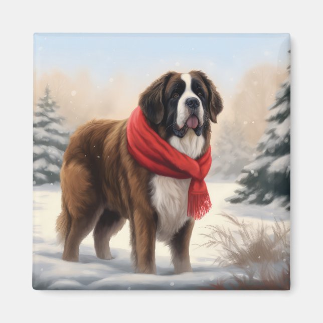 Saint Bernard Dog in Snow Christmas  Magnet (Front)