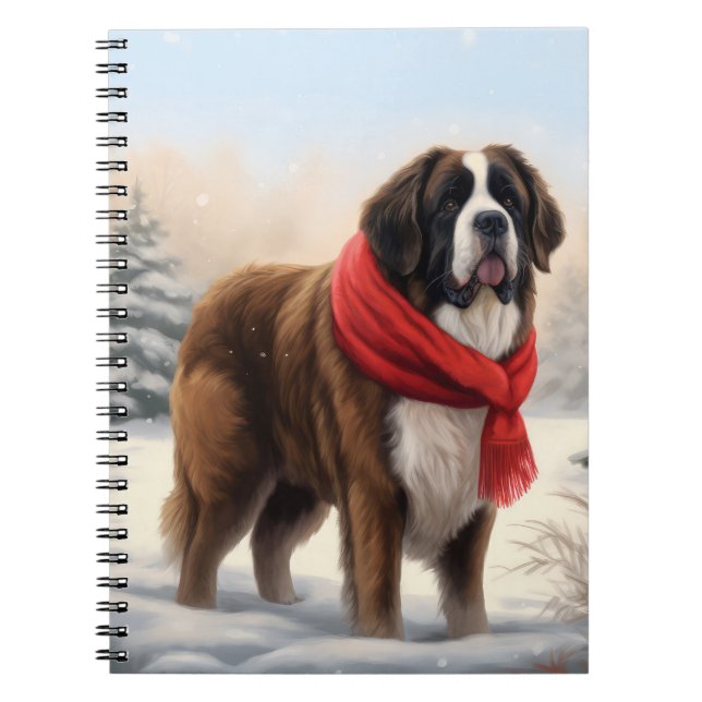 Saint Bernard Dog in Snow Christmas  Notebook (Front)