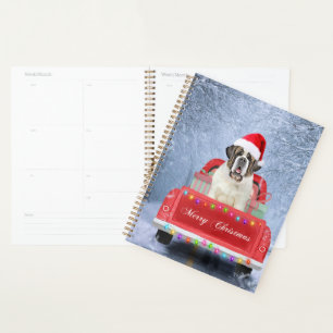 Saint Bernard Dog in Snow sitting Christmas Truck Planner
