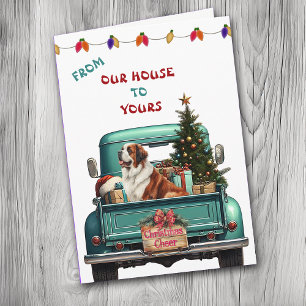 Saint Bernard Dog Retro Farm Truck Christmas Card