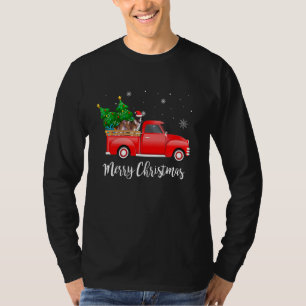 Saint Bernard Dog Riding Red Truck Christmas T-Shirt