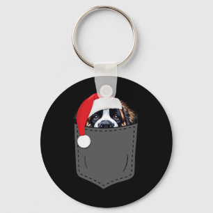 Saint Bernard Dog Santa Hat Christmas Pocket Fun X Key Ring