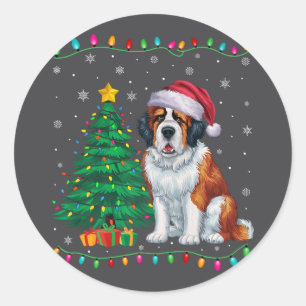 Saint Bernard Dog Santa Hat Men Women Kids Xmas Tr Classic Round Sticker