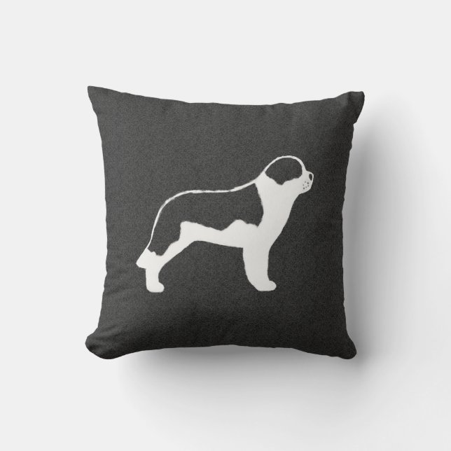 Saint Bernard Dog Silhouette Grey and White Cushion (Front)