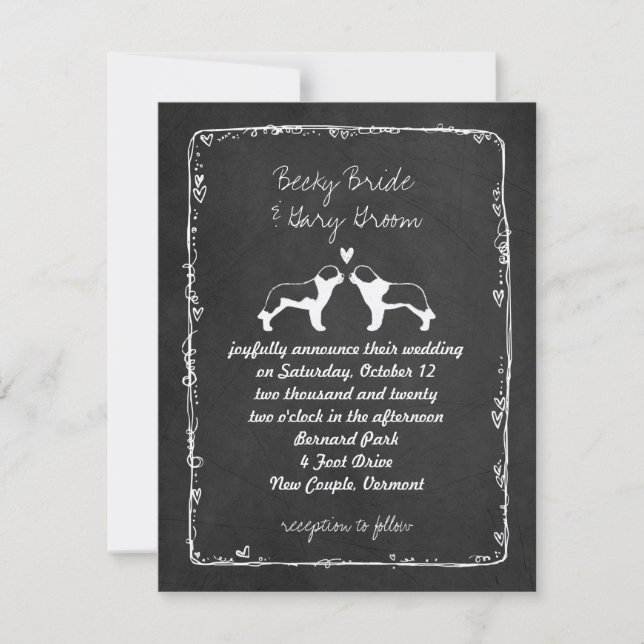 Saint Bernard Dog Silhouettes Wedding Announcement (Front)
