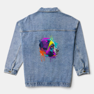 Saint Bernard Dog Splash Art Colourful  Denim Jacket