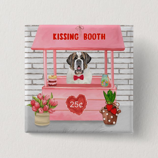 Saint Bernard Dog Valentine's Day Kissing Booth 15 Cm Square Badge (Front)