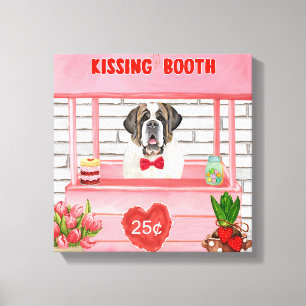 Saint Bernard Dog Valentine's Day Kissing Booth Canvas Print