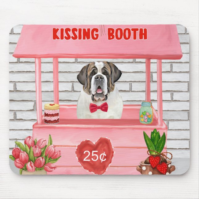 Saint Bernard Dog Valentine's Day Kissing Booth Mouse Pad (Front)