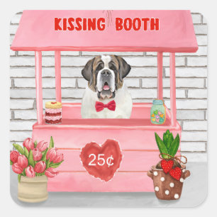 Saint Bernard Dog Valentine's Day Kissing Booth Square Sticker