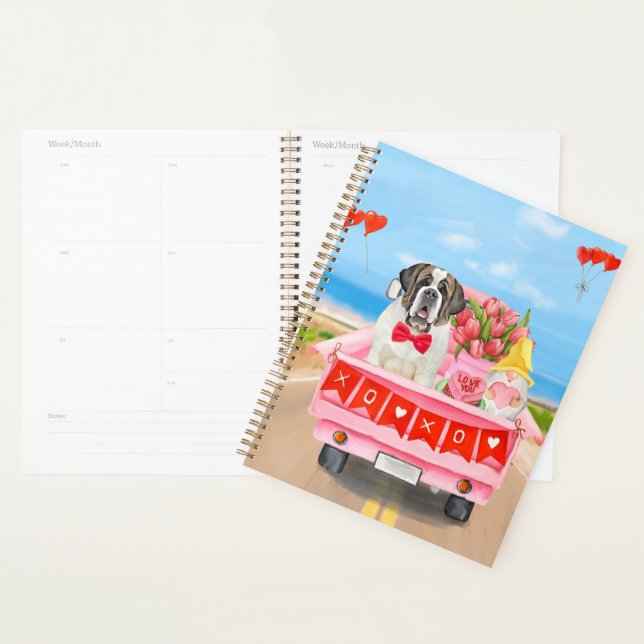 Saint Bernard Dog Valentine's Day Truck Hearts Planner (Display)