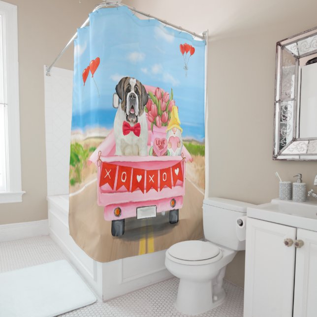 Saint Bernard Dog Valentine's Day Truck Shower Shower Curtain (In Situ)
