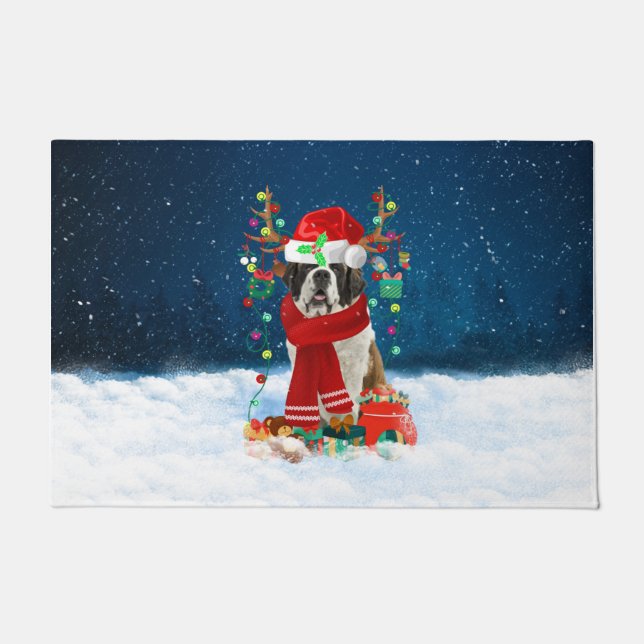 Saint Bernard dog with Christmas gifts  Doormat (Front)