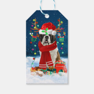 Saint Bernard dog with Christmas gifts Gift Tags