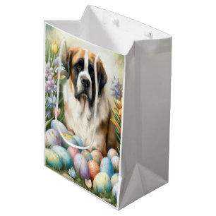 Saint Bernard Dog with Easter Eggs Holiday Medium Gift Bag