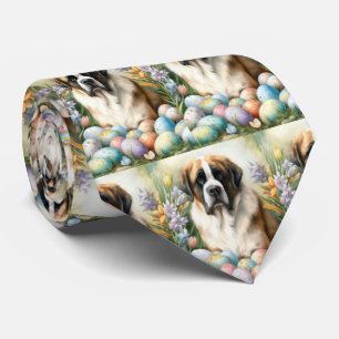 Saint Bernard Dog with Easter Eggs Holiday  Tie