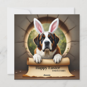 Saint Bernard dog - with Family Name Holiday Card