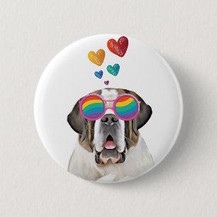 Saint Bernard Dog with Hearts Valentine's Day 6 Cm Round Badge