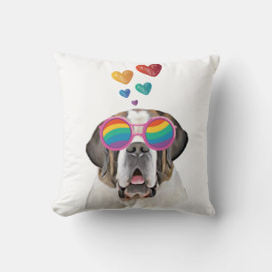Saint Bernard Dog with Hearts Valentine's Day Cushion