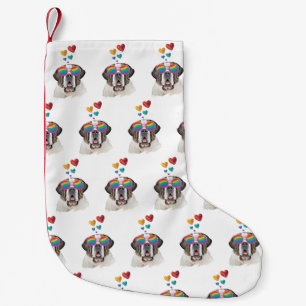 Saint Bernard Dog with Hearts Valentine's Day  Small Christmas Stocking